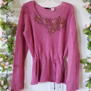 SCOOP NECK SWEATER WITH BEAUTIFUL BEAD DECORATIONS